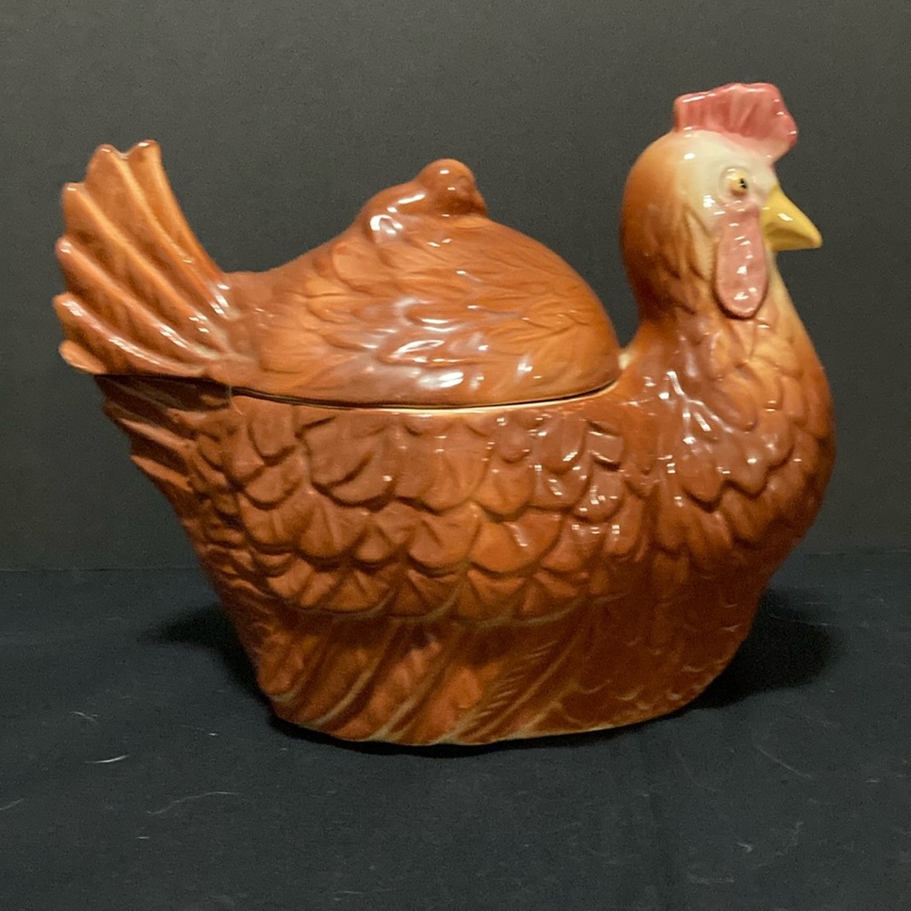 Vintage 1950's Fapco Hen & Chick Chicken Ceramic Cookie Jar USA Art Pottery